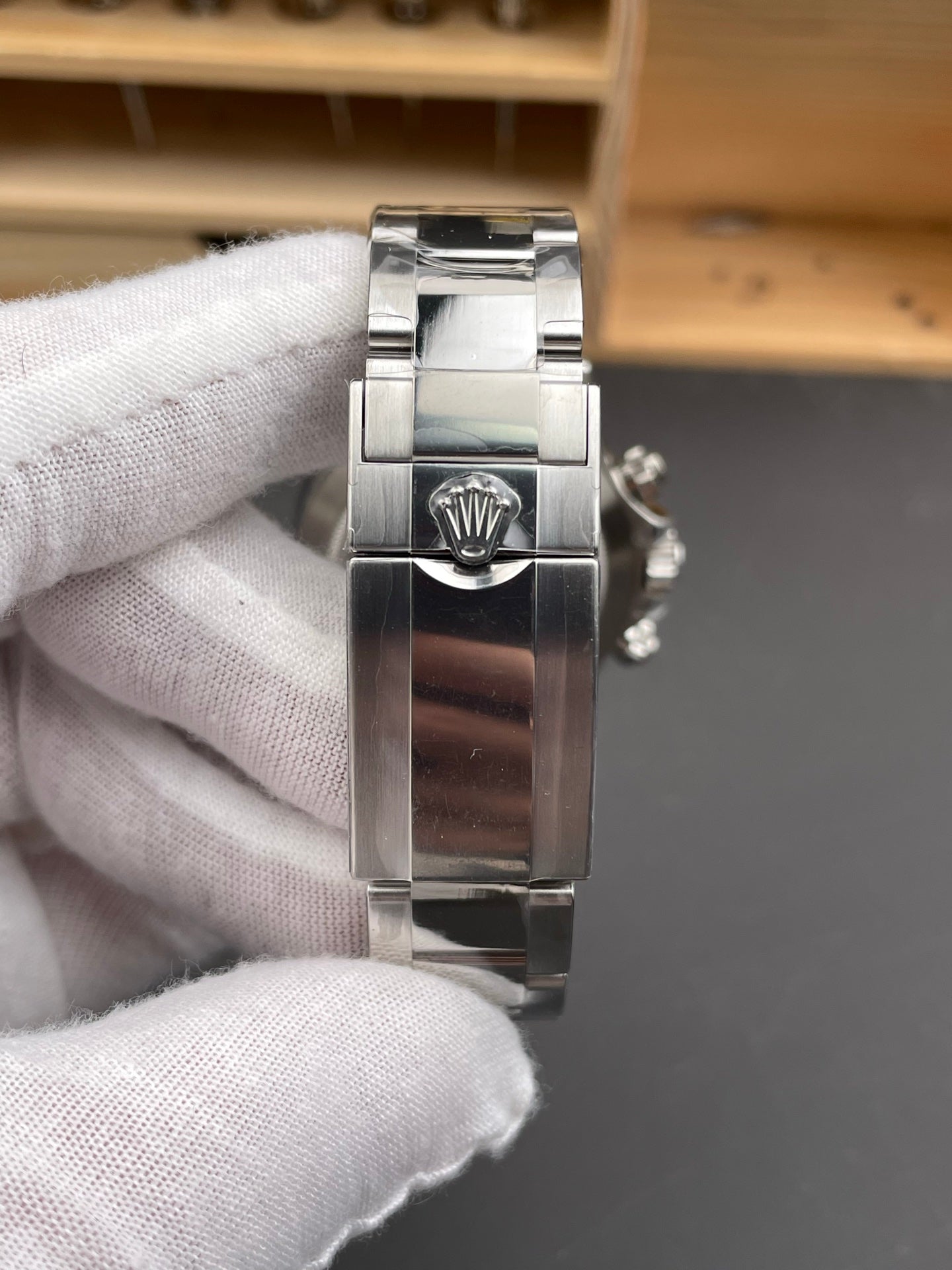 Rolex Daytona Black Dial + White Bezel + Steel Bracelet