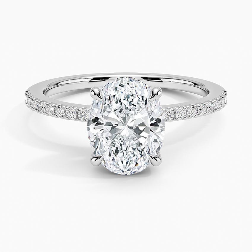 3ct Oval Perfect Fit Half Coverage Hidden Halo Diamond Ring 18K White Gold