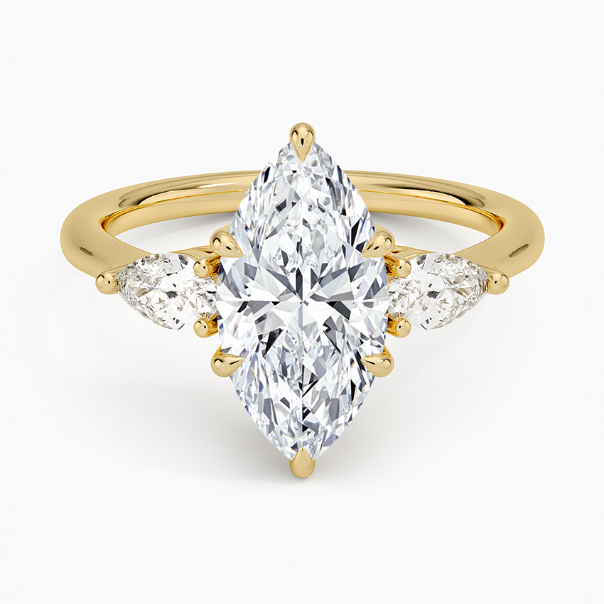 3ct Marquise Lab-Grown Diamond Three-Stone Ring — 18K yellow gold