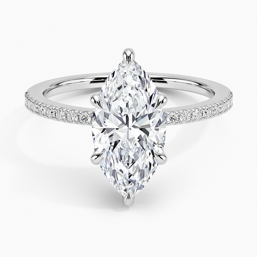 3ct Marquise Perfect Fit Half Coverage Hidden Halo Diamond Ring 18K White Gold