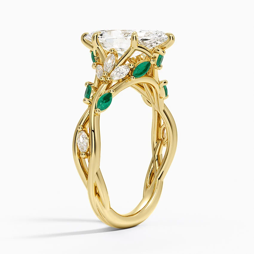 3ct Marquise Secret Garden Lab Emerald and Diamond Ring 18K Yellow Gold