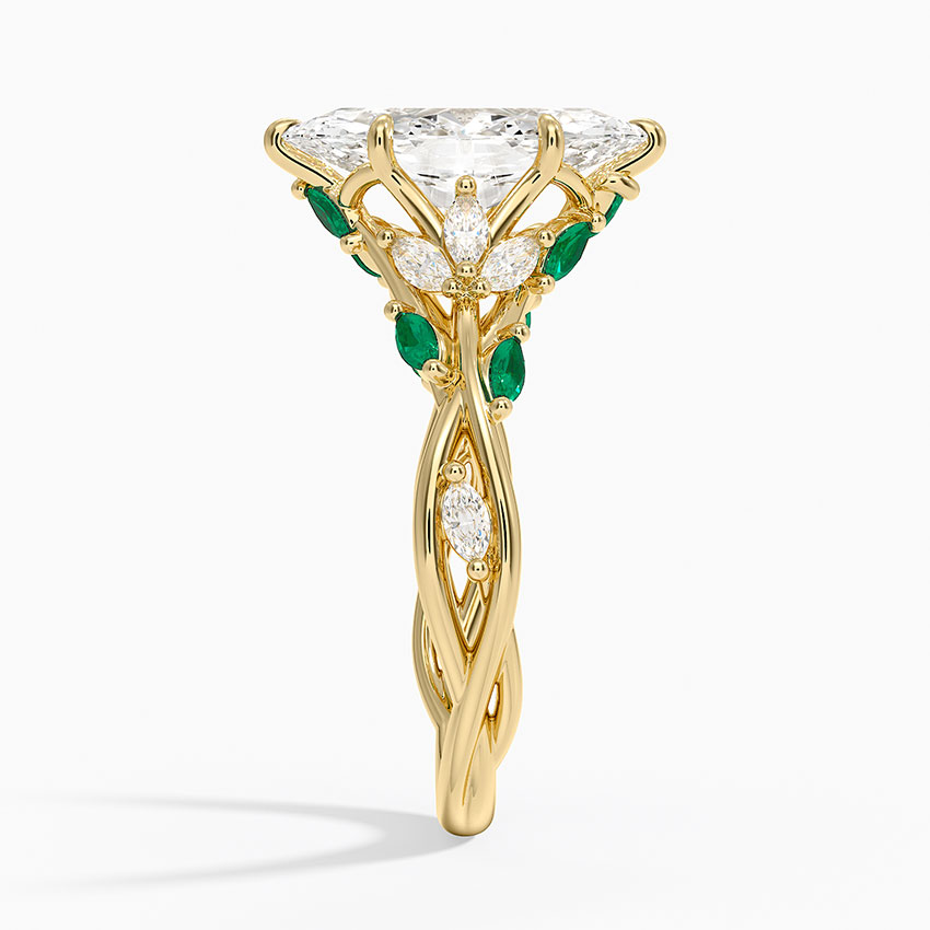 3ct Marquise Secret Garden Lab Emerald and Diamond Ring 18K Yellow Gold