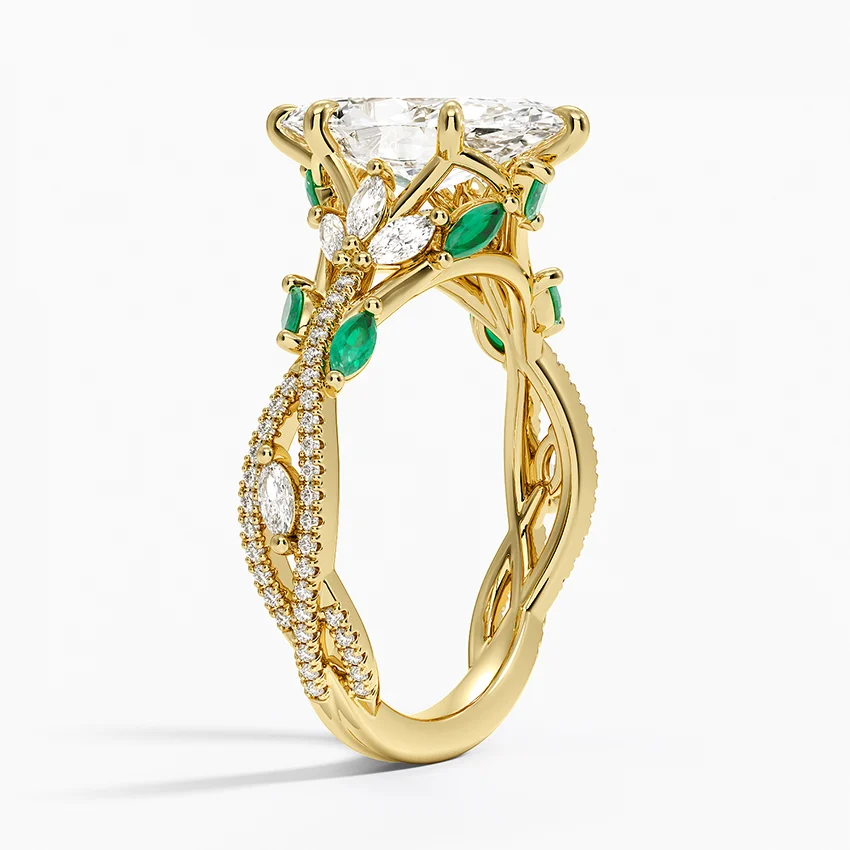3ct Marquise Luxe Secret Garden Lab Emerald and Diamond Ring in 18K Yellow Gold