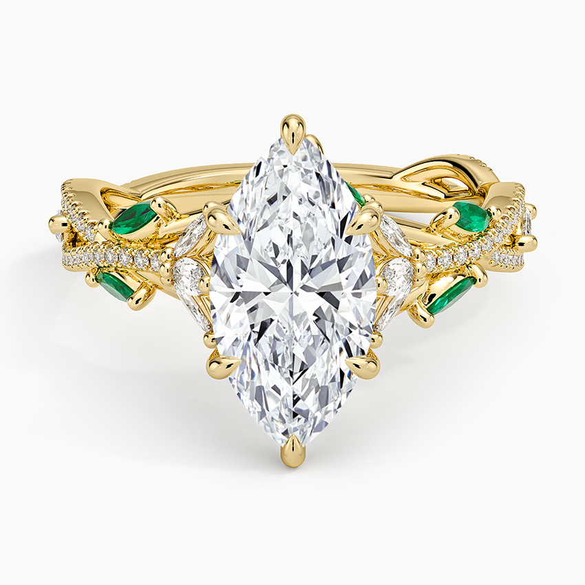 3ct Marquise Luxe Secret Garden Lab Emerald and Diamond Ring in 18K Yellow Gold