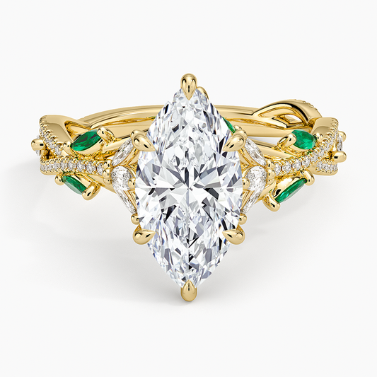 3ct Marquise Luxe Secret Garden Lab Emerald and Diamond Ring in 18K Yellow Gold