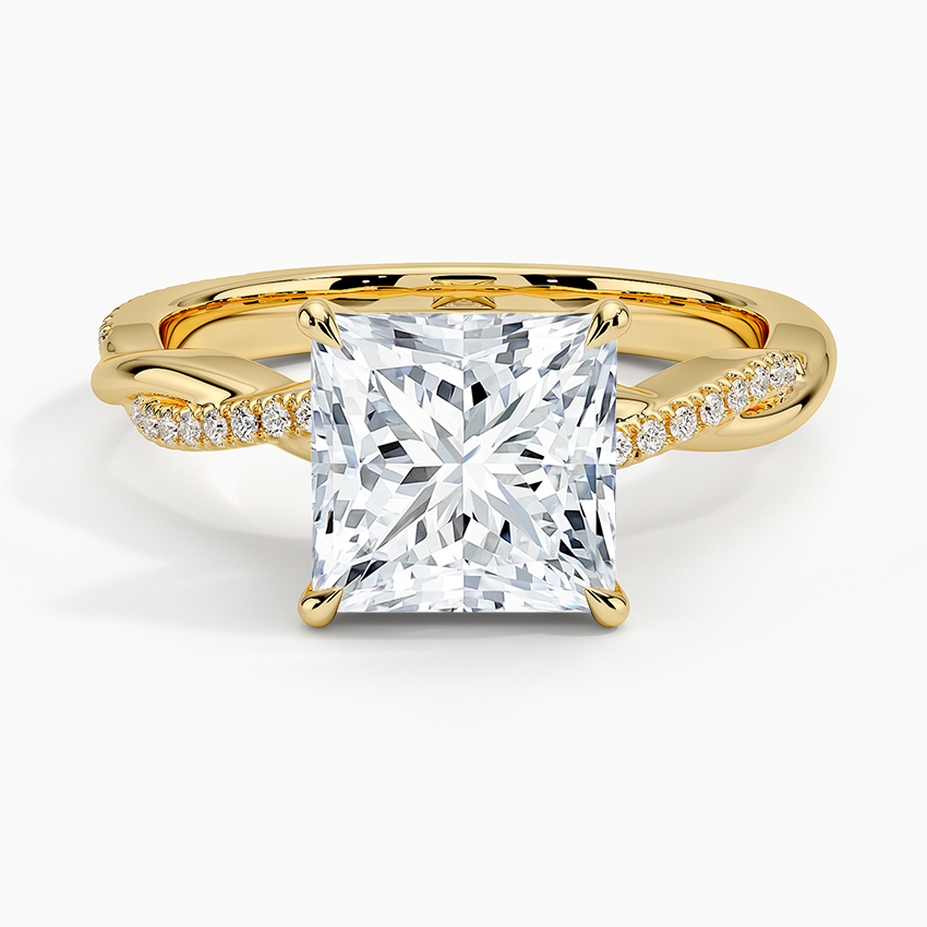 3ct Princess Petite Twisted Vine Diamond Ring 18K Yellow Gold