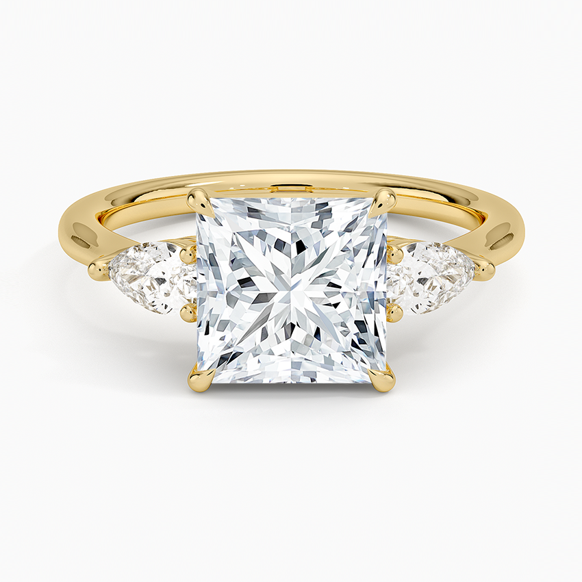 3ct Princess Opera Three Stone Diamond Ring in Yellow Gold