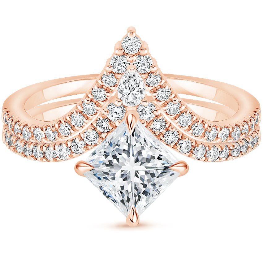 3ct Princess Nouveau Diamond Bridal Set Ring 14K Rose Gold