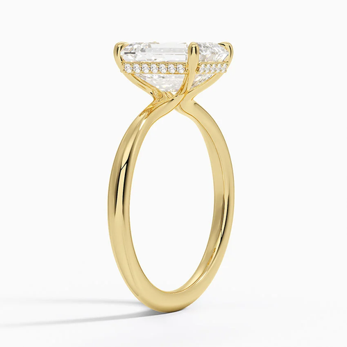 3ct Emerald Freesia Hidden Halo Diamond Ring in 18K Yellow Gold