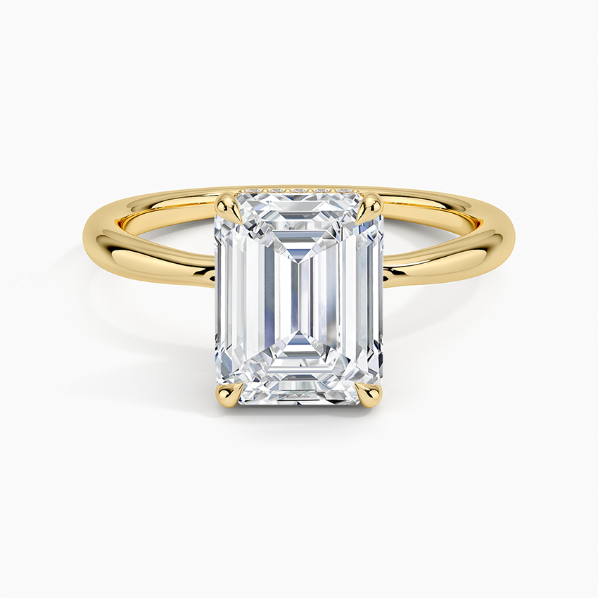 3ct Emerald Freesia Hidden Halo Diamond Ring in 18K Yellow Gold