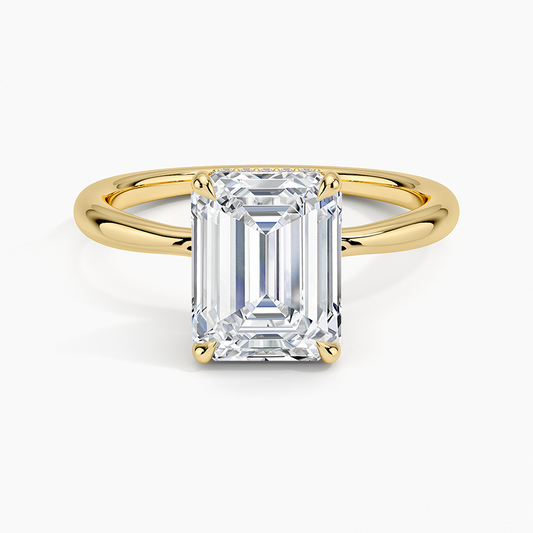 3ct Emerald Freesia Hidden Halo Diamond Ring in 18K Yellow Gold