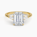 3ct Emerald Petite Opera Three Stone Diamond Ring 18K Yellow Gold