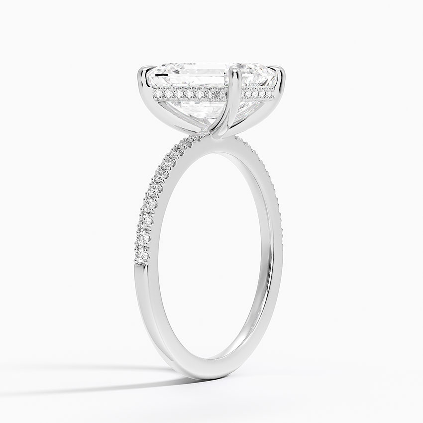 3ct Emerald Perfect Fit Half Coverage Hidden Halo Diamond Ring 18K White Gold