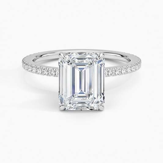 3ct Emerald Perfect Fit Half Coverage Hidden Halo Diamond Ring 18K White Gold