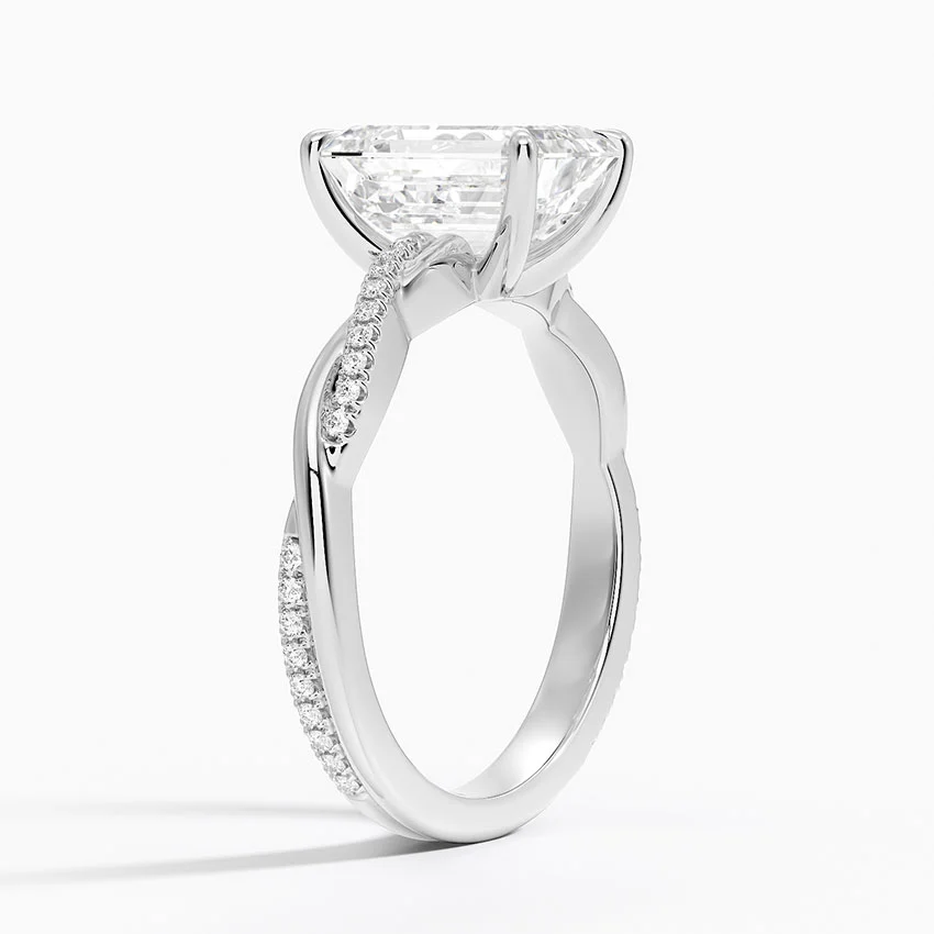 3ct Emerald Petite Twisted Vine Diamond Ring 18K White Gold