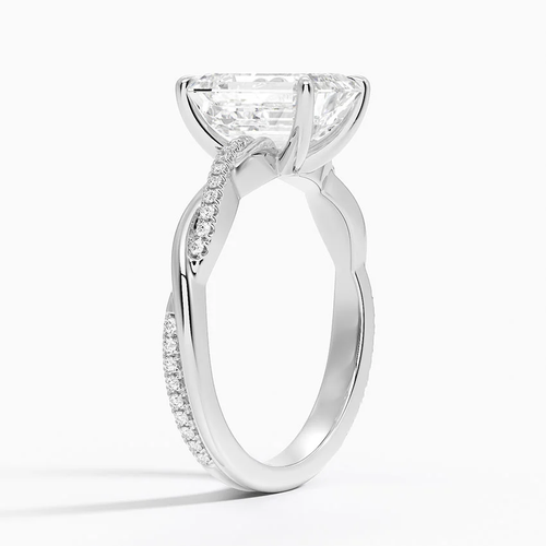 3ct Emerald Petite Twisted Vine Diamond Ring 18K White Gold