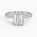3ct Emerald Petite Twisted Vine Diamond Ring 18K White Gold