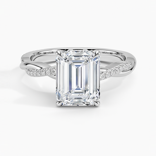 3ct Emerald Petite Twisted Vine Diamond Ring 18K White Gold