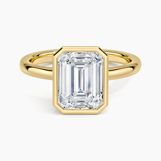 3ct Emerald Sylvie Perfect Fit Bezel Solitaire Ring 18K Yellow Gold