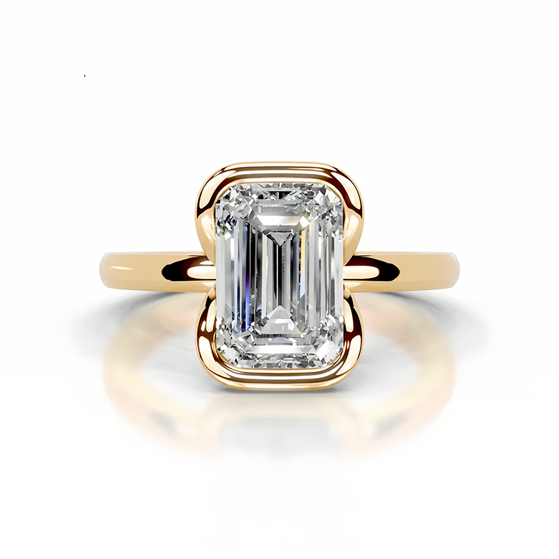 2ct Radiant Half Bezel Setting Solitaire Ring 18K Yellow Gold