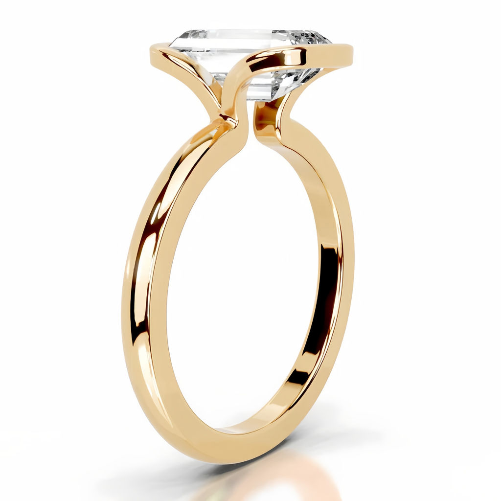 2ct Radiant Half Bezel Setting Solitaire Ring 18K Yellow Gold