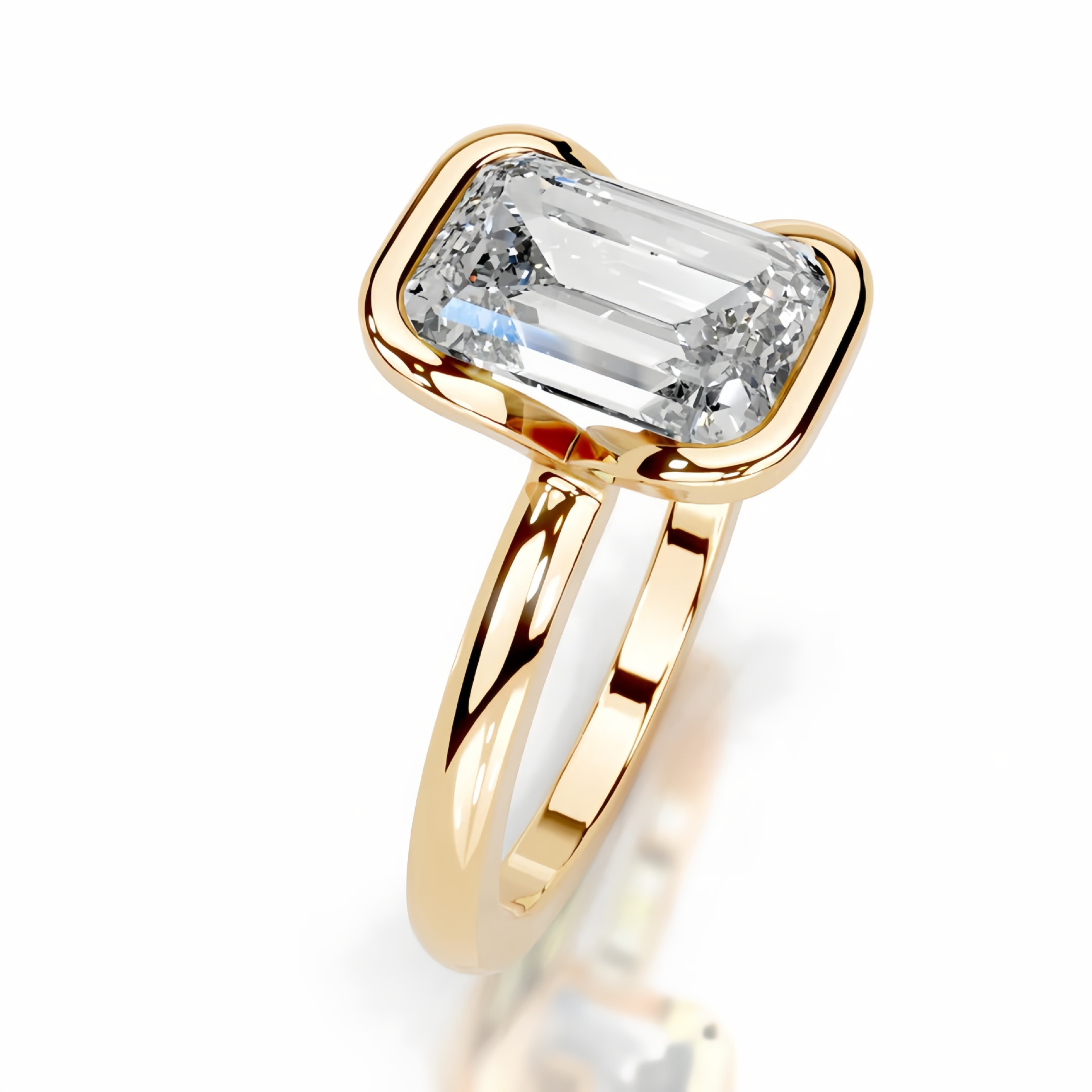 2ct Radiant Half Bezel Setting Solitaire Ring 18K Yellow Gold