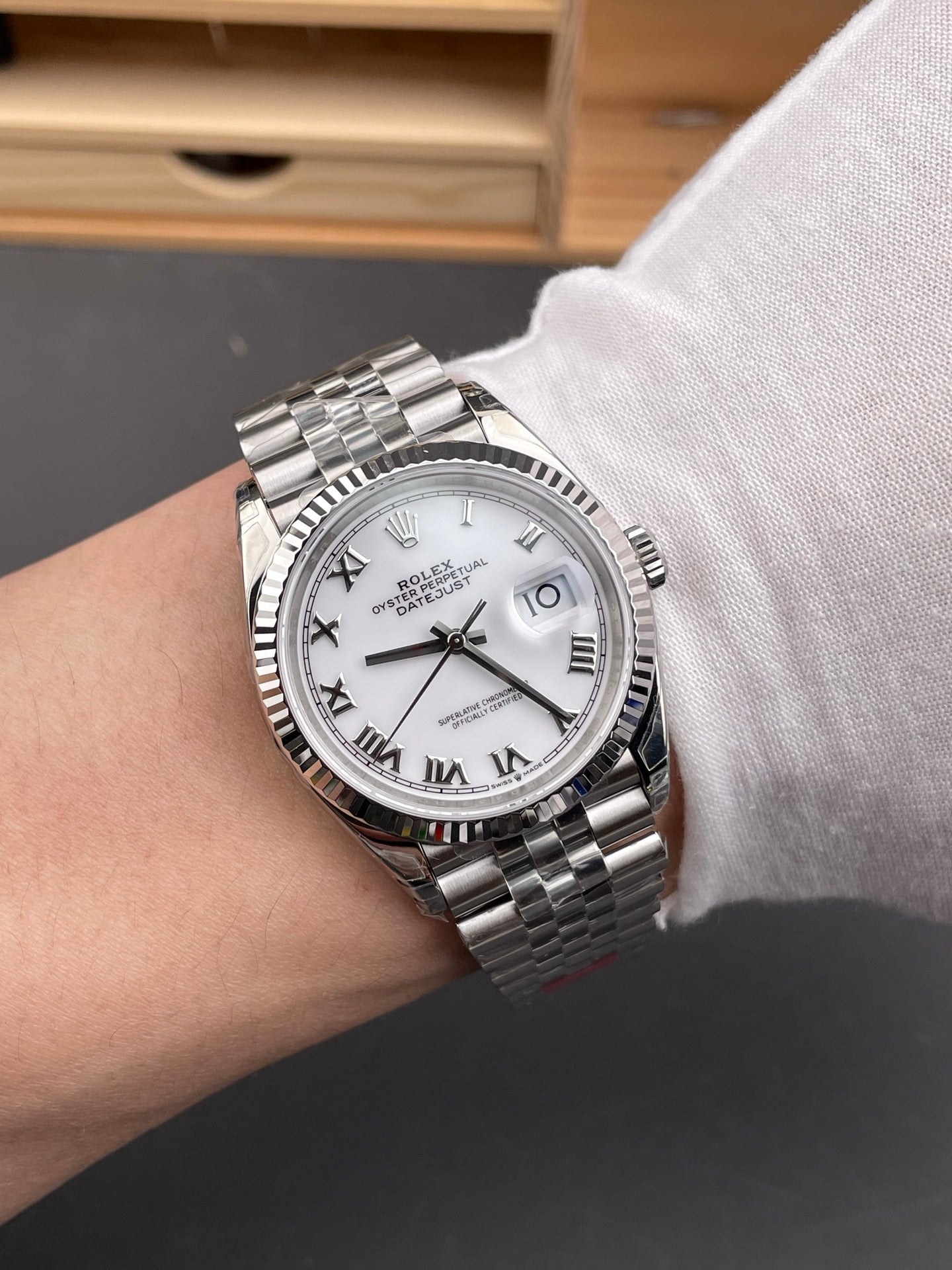 Rolex Datejus White Dial Roman Markers + Steel Bezel + Jubilee