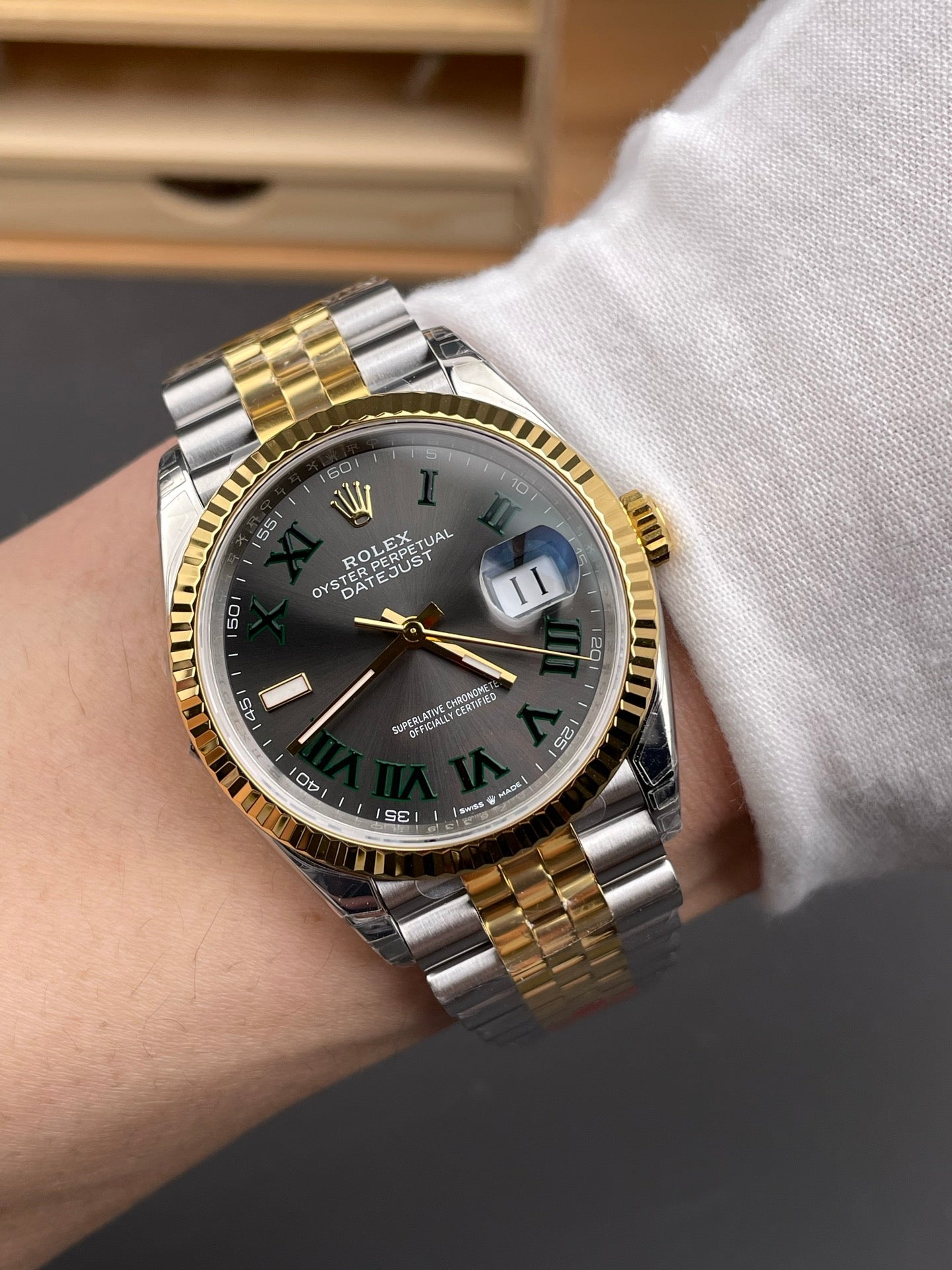 Rolex Datejust Green Dial Roman Markers + Two-Tone Bezel + Two-Tone