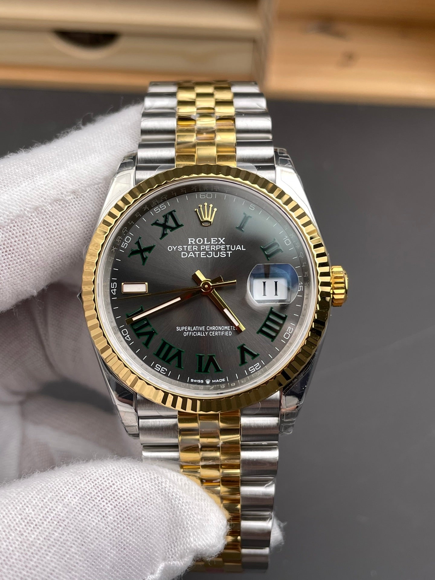 Rolex Datejust Green Dial Roman Markers + Two-Tone Bezel + Two-Tone