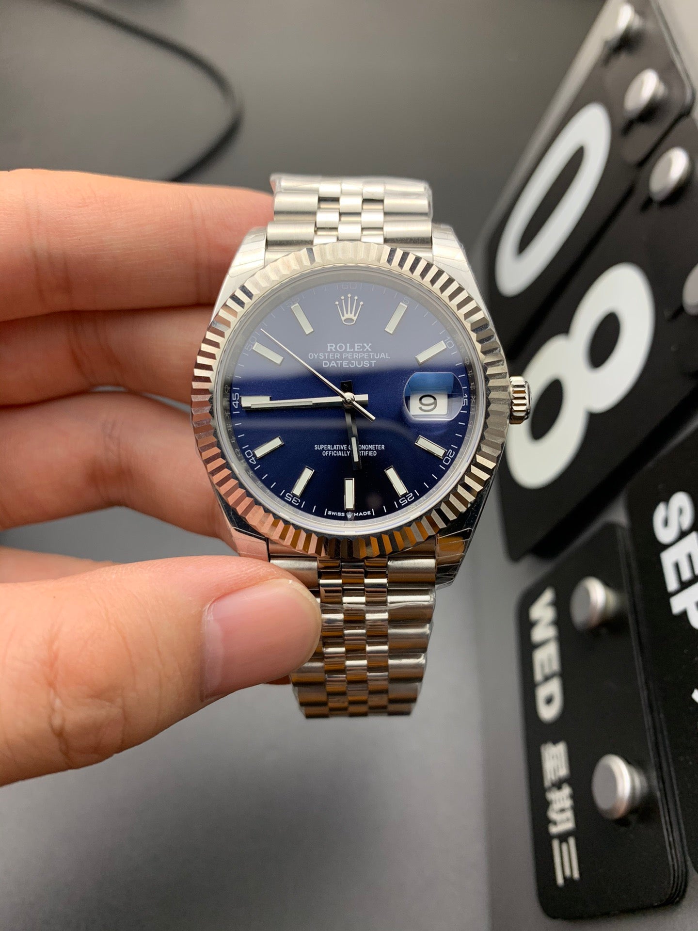 Rolex Datejust Blue Dial Stick Markers + Steel Bezel + Jubilee