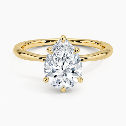 3ct Pear Freesia Hidden Halo Diamond Ring 18K Yellow Gold