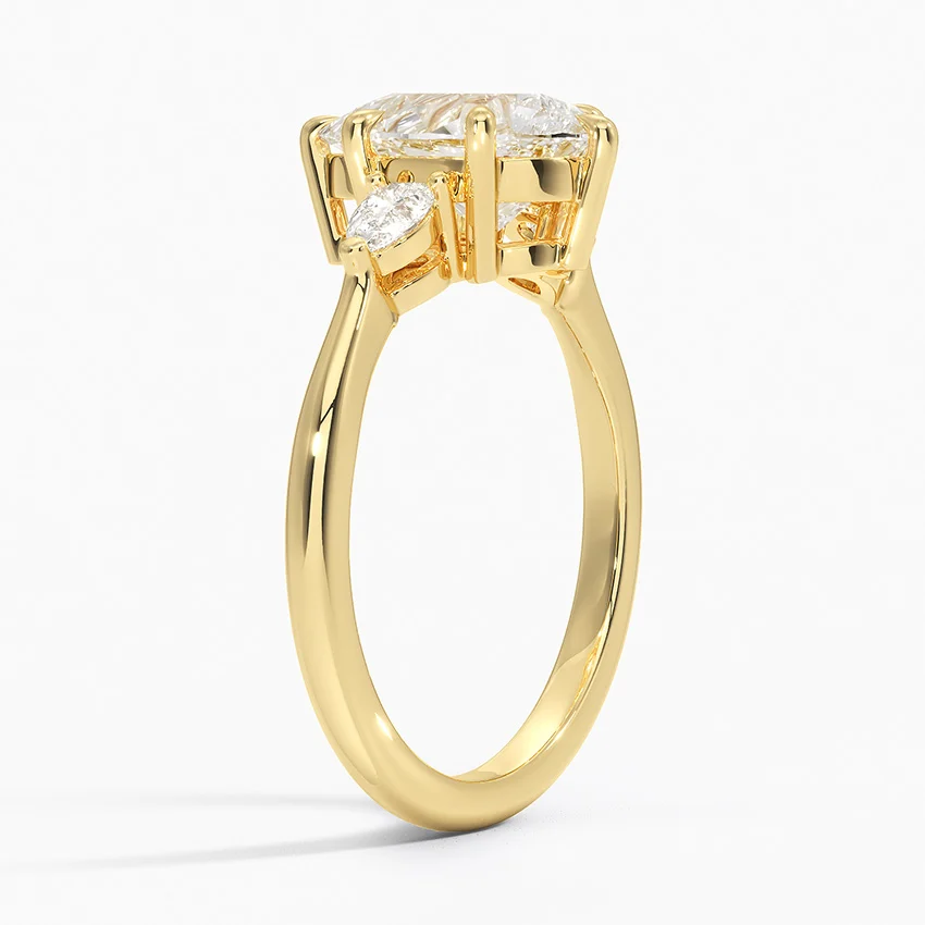 3ct Pear Petite Opera Three Stone Diamond Ring 18K Yellow Gold