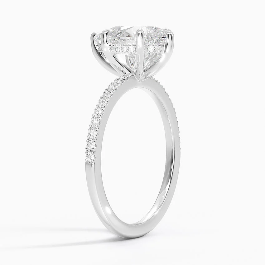 3ct Pear Perfect Fit Half Coverage Hidden Halo Diamond Ring 18K White Gold