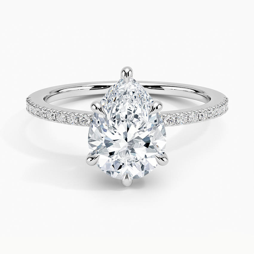 3ct Pear Perfect Fit Half Coverage Hidden Halo Diamond Ring 18K White Gold