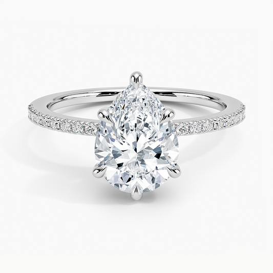 3ct Pear Perfect Fit Half Coverage Hidden Halo Diamond Ring 18K White Gold