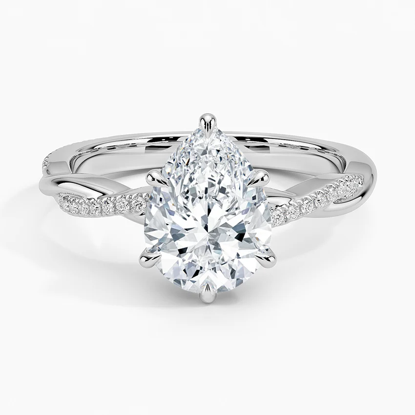 3ct Pear Petite Twisted Vine Diamond Ring 18K White Gold