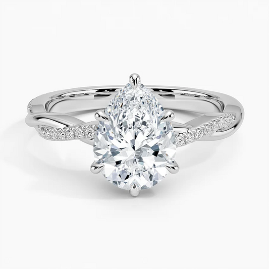 3ct Pear Petite Twisted Vine Diamond Ring 18K White Gold