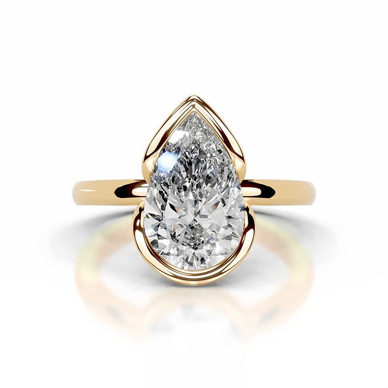 2ct Pear Half Bezel Setting Solitaire Ring 18K Yellow Gold