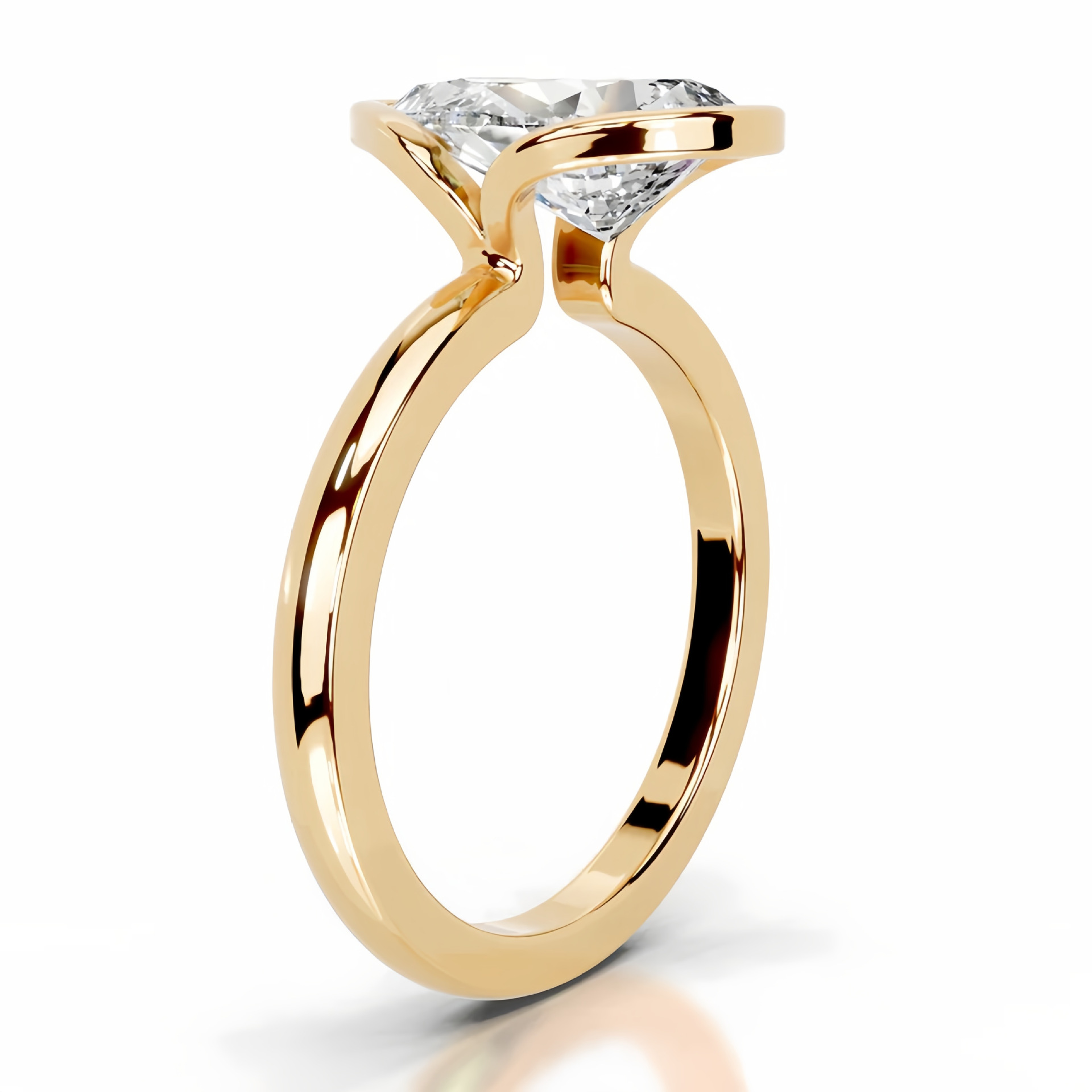 2ct Pear Half Bezel Setting Solitaire Ring 18K Yellow Gold