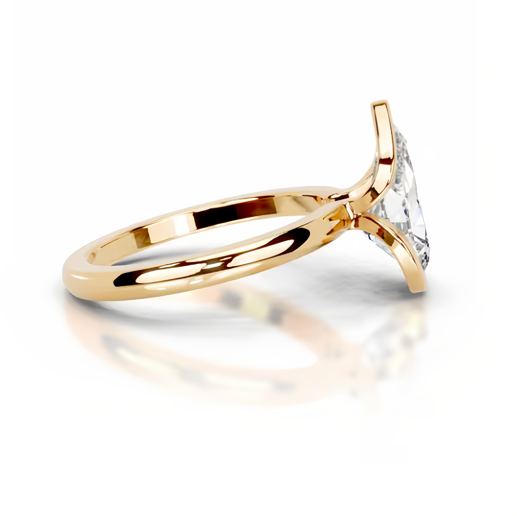 2ct Pear Half Bezel Setting Solitaire Ring 18K Yellow Gold