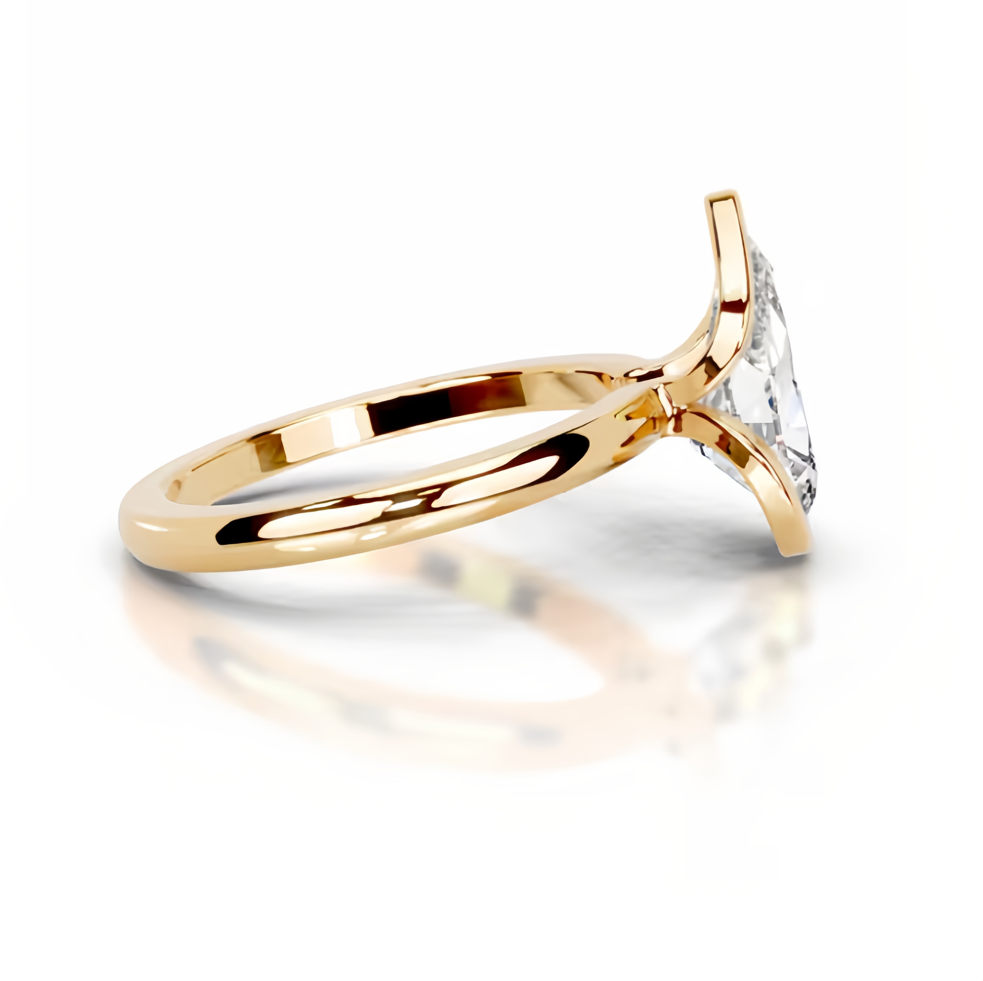 2ct Pear Half Bezel Setting Solitaire Ring 18K Yellow Gold