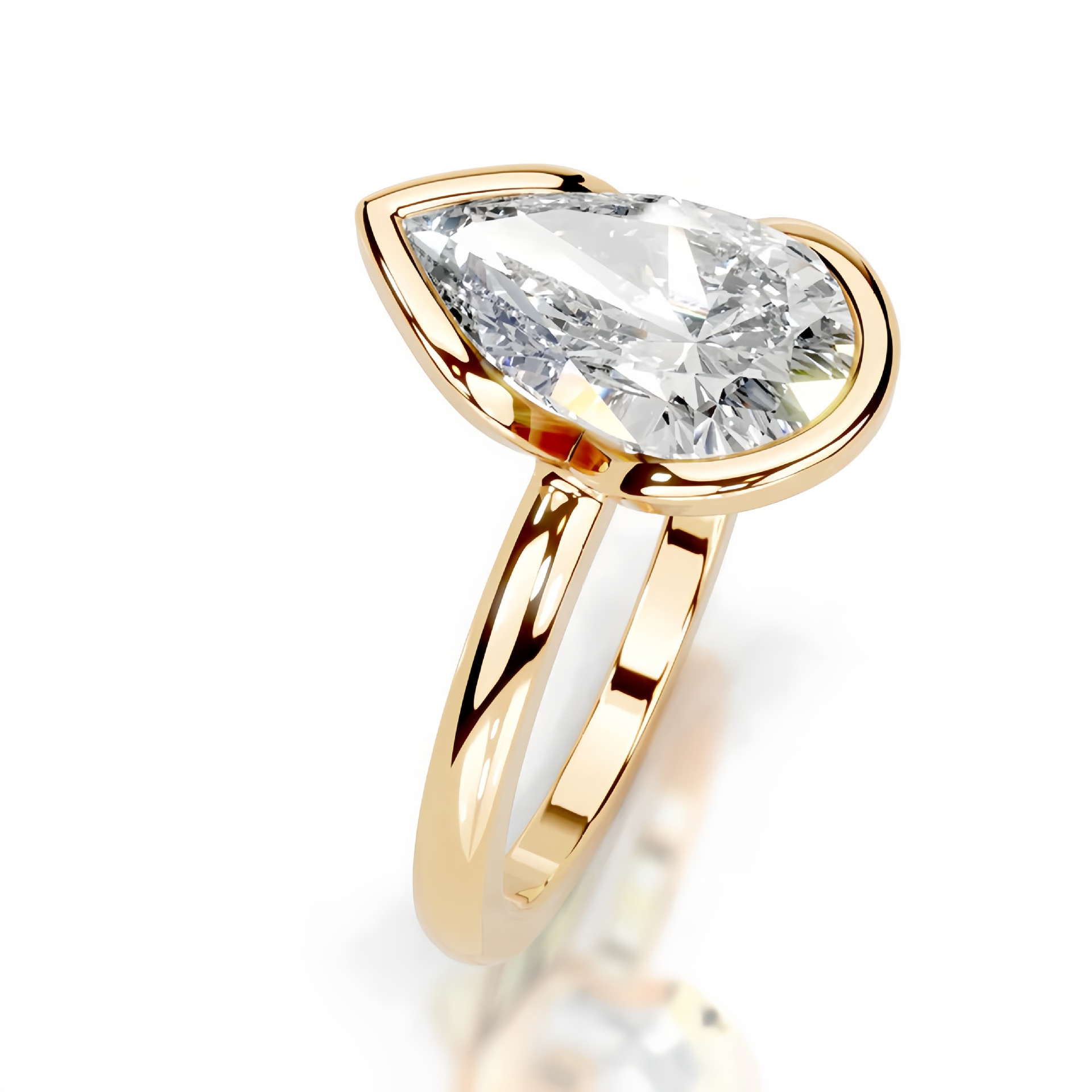 2ct Pear Half Bezel Setting Solitaire Ring 18K Yellow Gold
