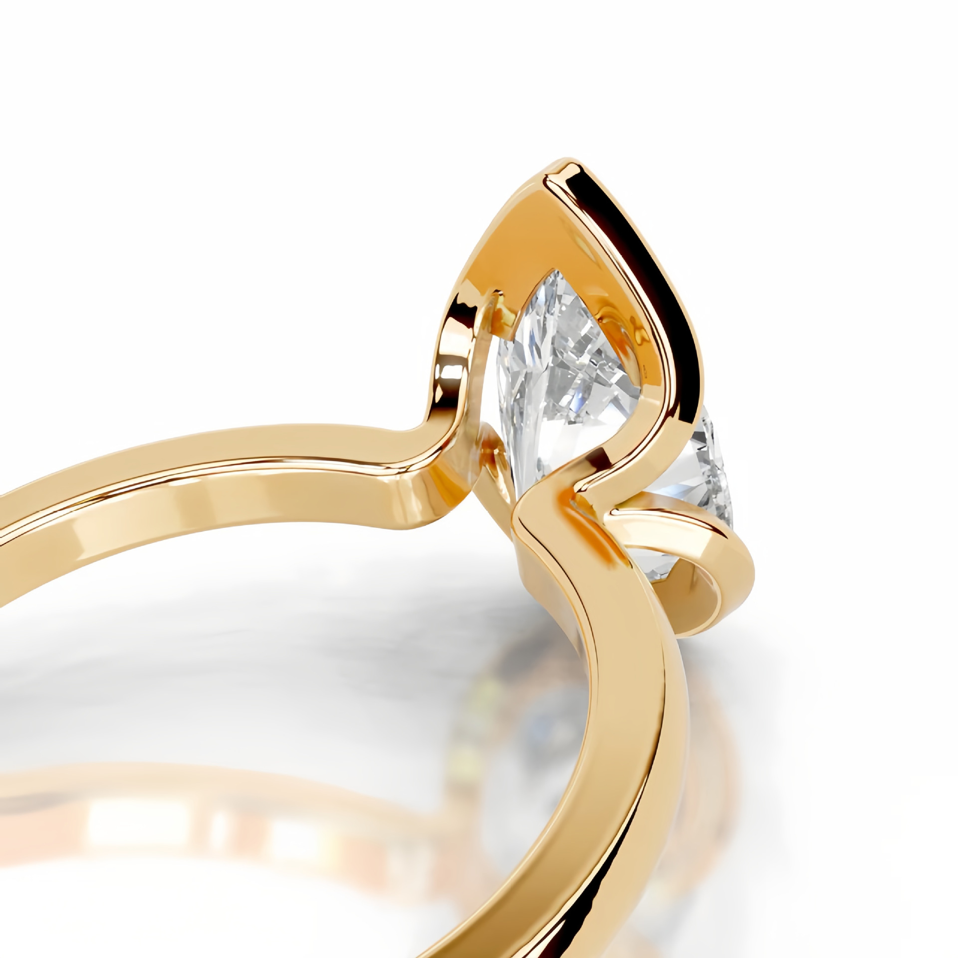 2ct Pear Half Bezel Setting Solitaire Ring 18K Yellow Gold