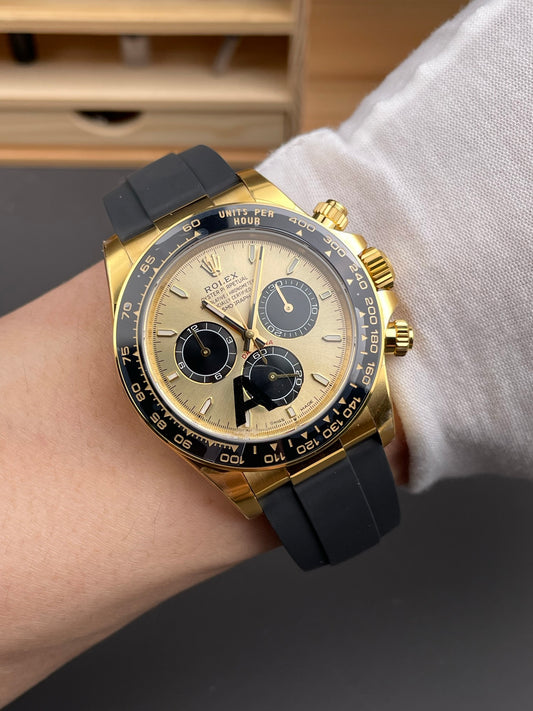 Rolex Daytona Gold Dial + Black Bezel + Rubber Strap