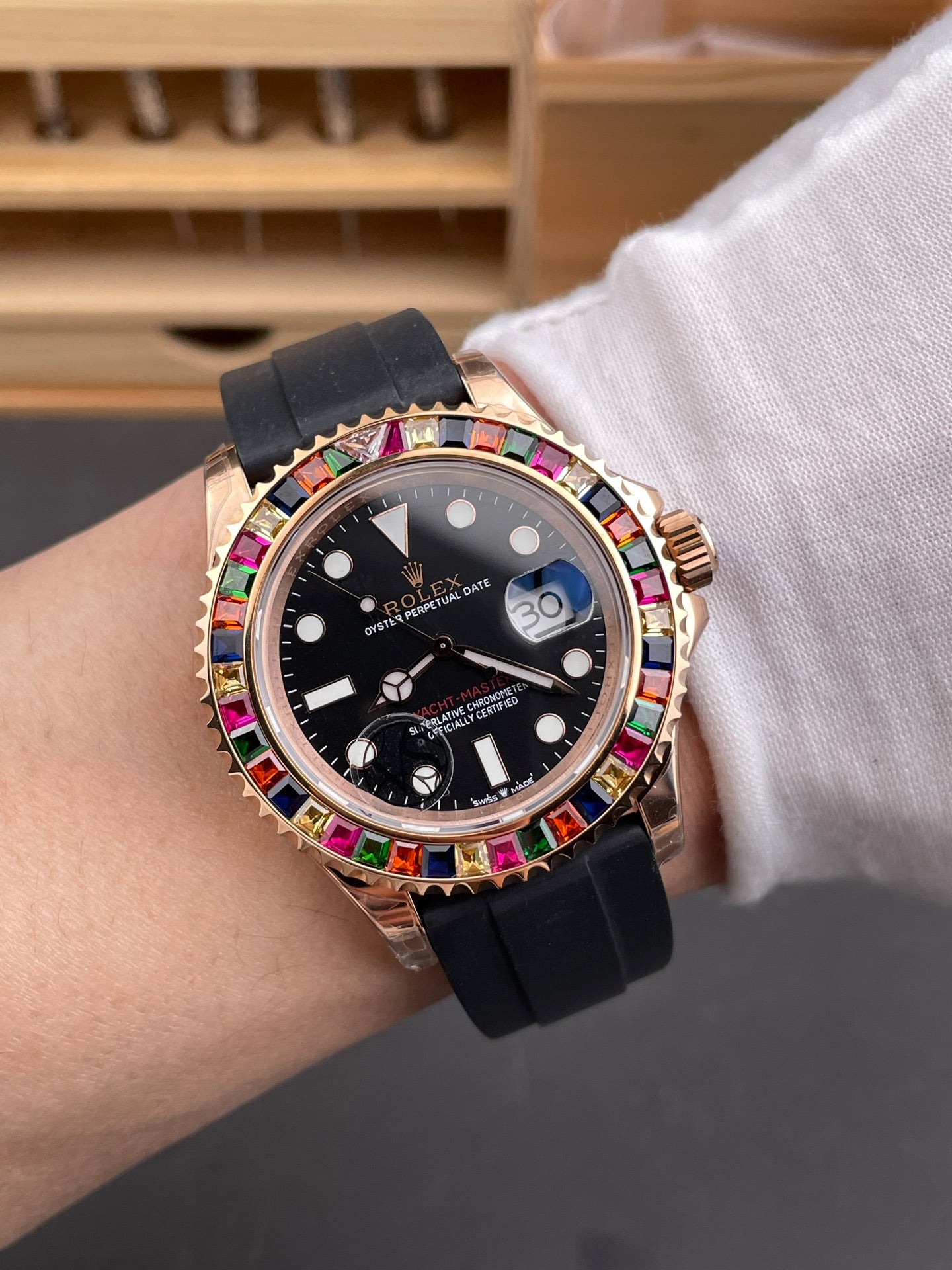 Rolex Yacht-Master Brown Dial + Rainbow Bezel + RG Rubber