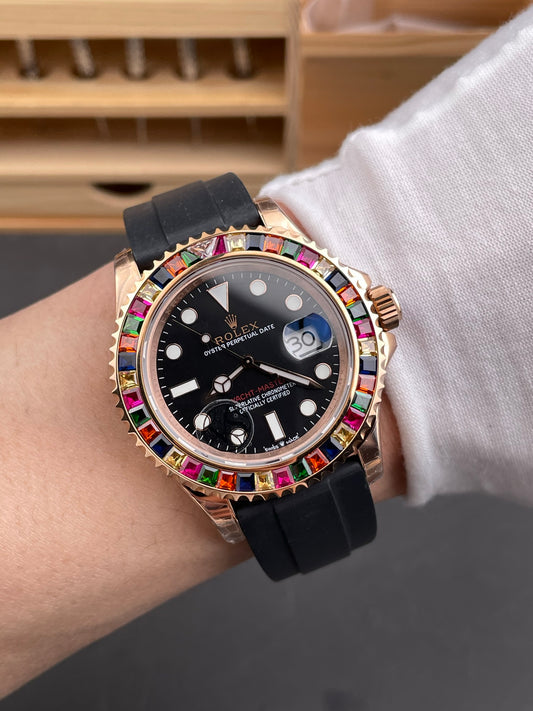 Rolex Yacht-Master Brown Dial + Rainbow Bezel + RG Rubber