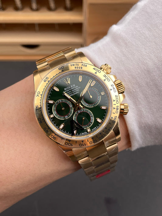 Rolex Daytona Green Dial + Gold Bezel + Full Gold Bracelet