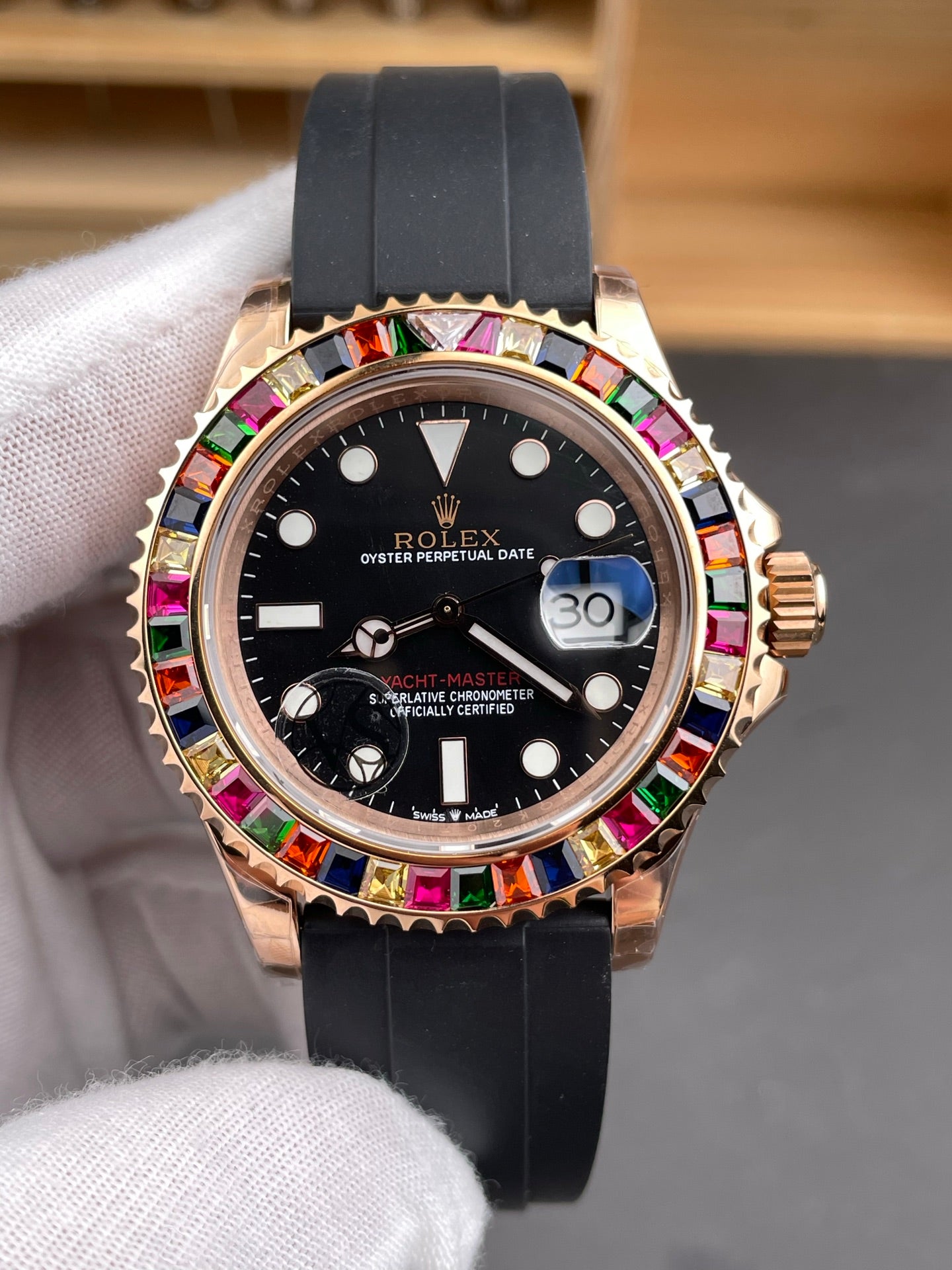 Rolex Yacht-Master Brown Dial + Rainbow Bezel + RG Rubber