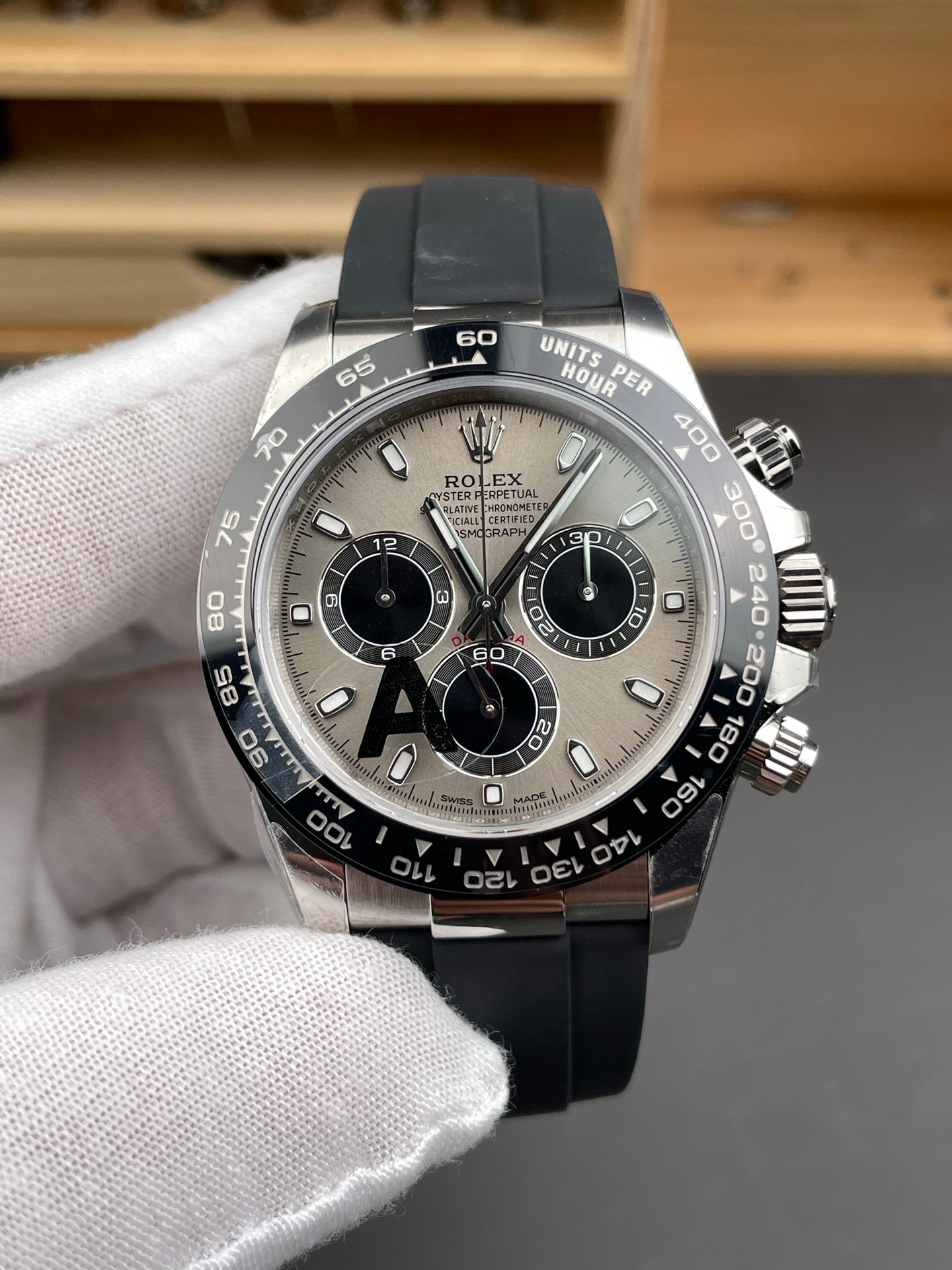 Rolex Daytona Grey Dial + Steel Bezel + Rubber Strap