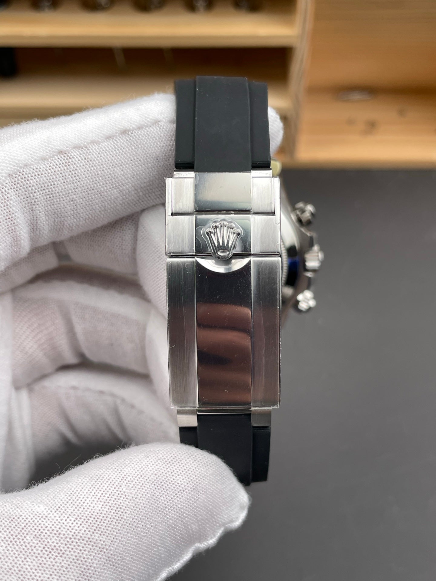 Rolex Daytona Grey Dial + Steel Bezel + Rubber Strap